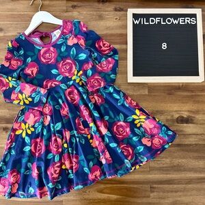 Wildflowers Girls Happy Go Lucky Calia Faye Floral Knit Dress 8 Blue Pink Flare